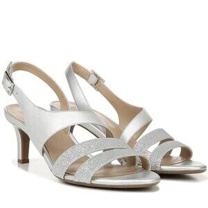 NATURALIZER Tiami Sling Back Kitten Heel Silver Glitter 9M